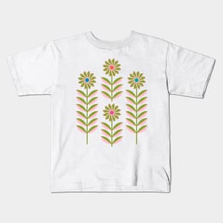 LOVE ME LOVE ME NOT Folk Art Mid-Century Modern Scandi Floral in Pink and Green on Cream - UnBlink Studio by Jackie Tahara Kids T-Shirt